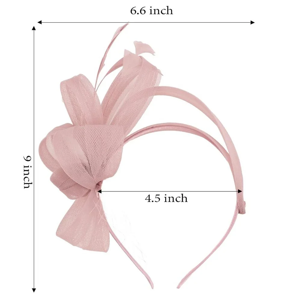Fascinators Hats Headband with Clips Feather Pink Tea Party Derby Hats Dress 192 - Picture 3 of 7